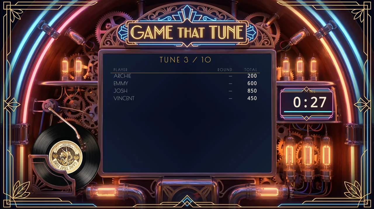 Game That Tune party game on a living room TV